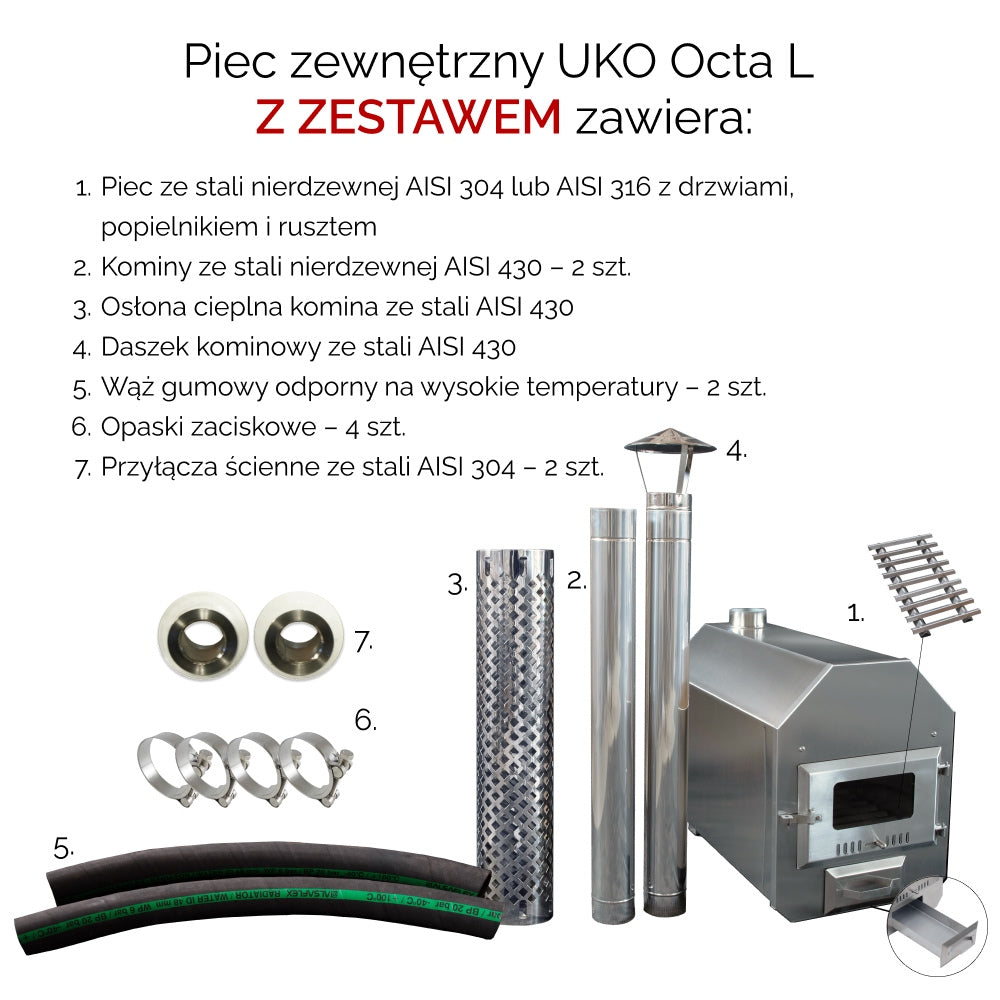 Piec do balii ogrodowej UKO Octa L | Długość 852 mm